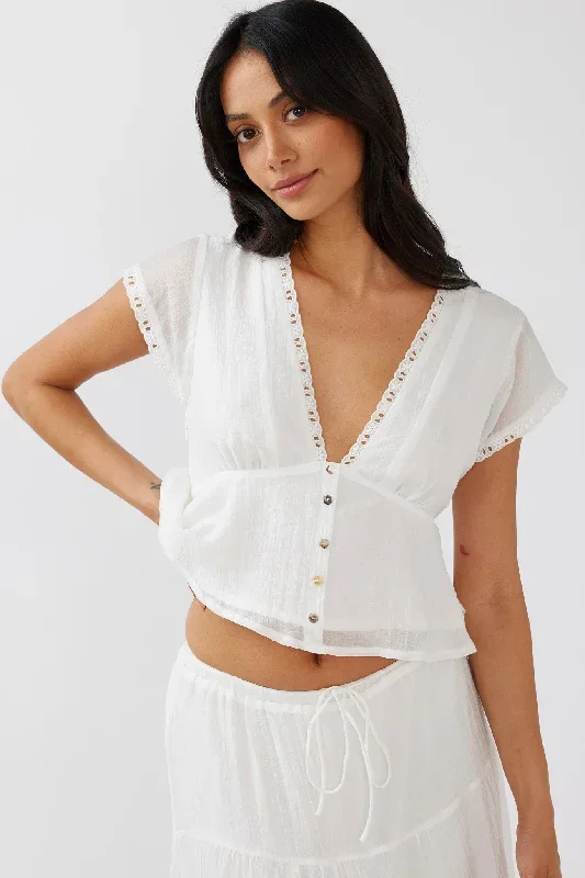 Azura Scalloped Lace Trim Top White