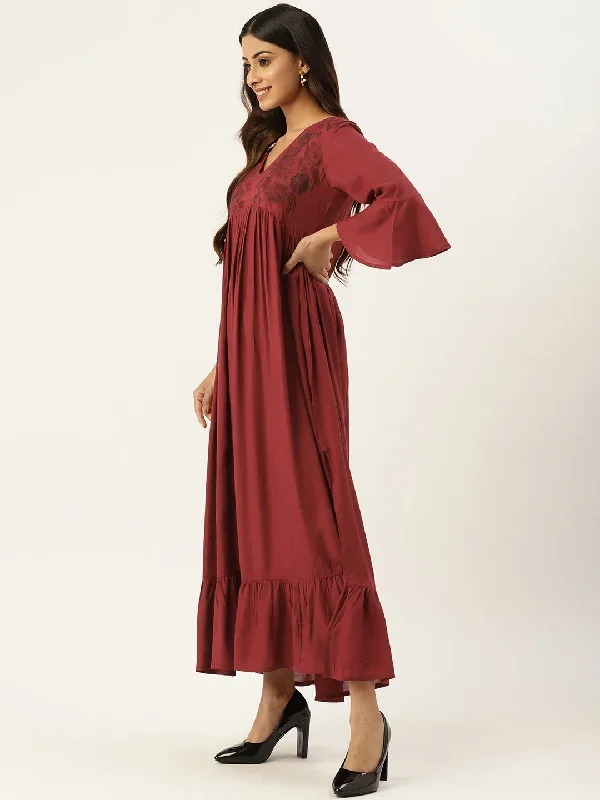 floral-embroidered-bell-sleeves-tiered-dress-with-slit-detail