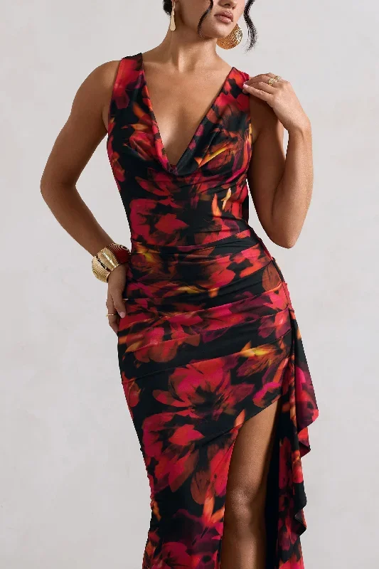 kaida-orange-floral-print-cowl-neck-ruffled-split-maxi-dress-cl134791252 kaida-orange-floral-print-cowl-neck-ruffled-split-maxi-dress-cl134791252