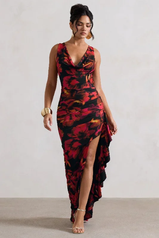kaida-orange-floral-print-cowl-neck-ruffled-split-maxi-dress-cl134791252 kaida-orange-floral-print-cowl-neck-ruffled-split-maxi-dress-cl134791252