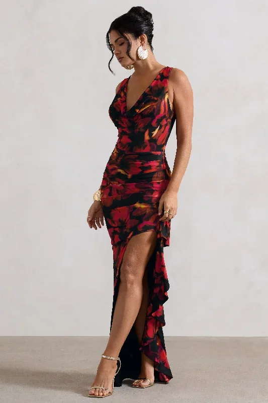 kaida-orange-floral-print-cowl-neck-ruffled-split-maxi-dress-cl134791252 kaida-orange-floral-print-cowl-neck-ruffled-split-maxi-dress-cl134791252
