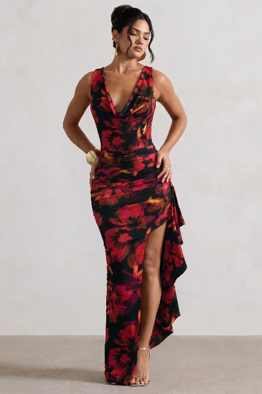 kaida-orange-floral-print-cowl-neck-ruffled-split-maxi-dress-cl134791252 kaida-orange-floral-print-cowl-neck-ruffled-split-maxi-dress-cl134791252