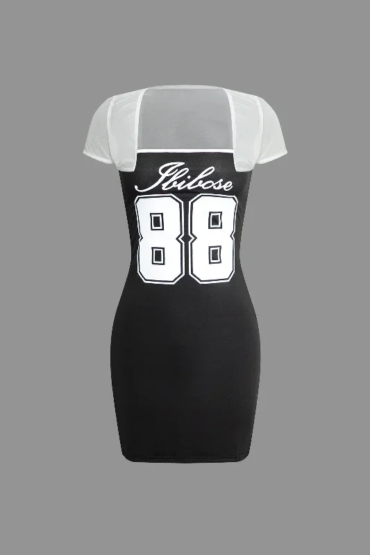 Sheer Mesh Shrug And 88 Print Strapless Mini Dress