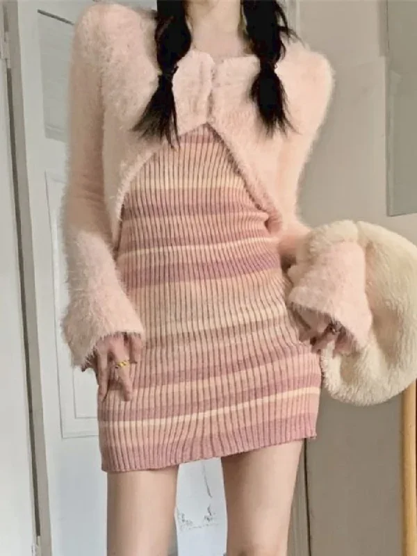 pink-sweet-elegant-two-piece-set-women-striped-korean-fashion-party-dress-set-female-bodycon-casual-knitted-dress-suit-2023-new pink-sweet-elegant-two-piece-set-women-striped-korean-fashion-party-dress-set-female-bodycon-casual-knitted-dress-suit-2023-new