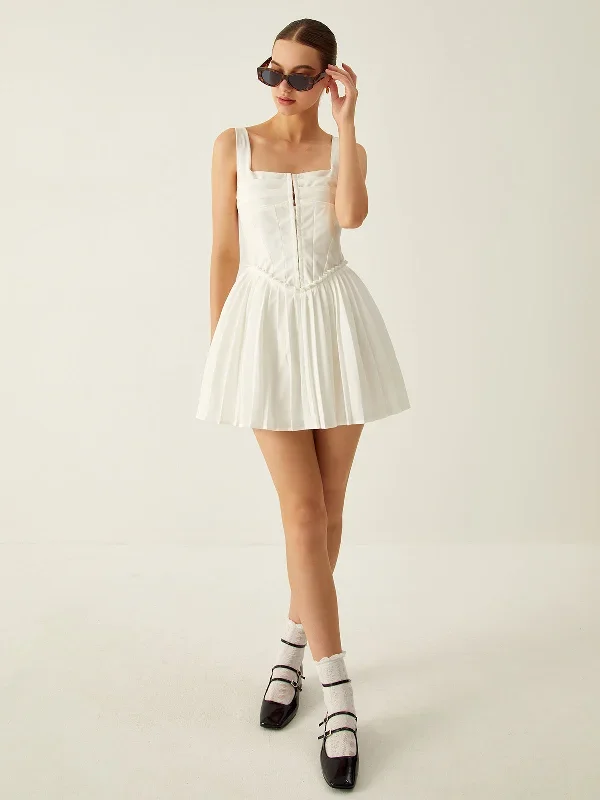 plain-pleated-cami-short-dress