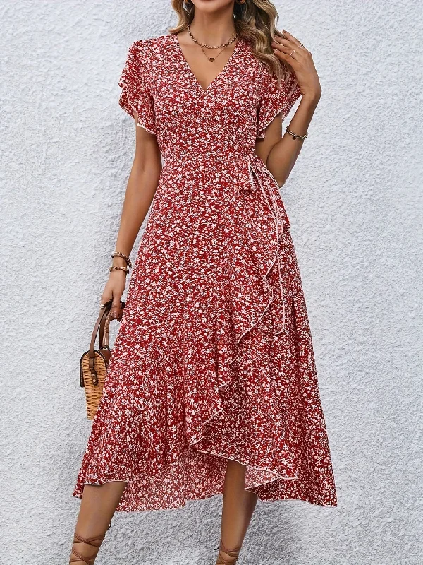 printed-surplice-flutter-sleeve-midi-dress